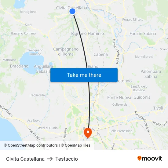 Civita Castellana to Testaccio map