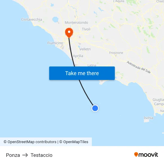 Ponza to Testaccio map