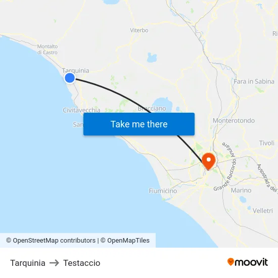 Tarquinia to Testaccio map