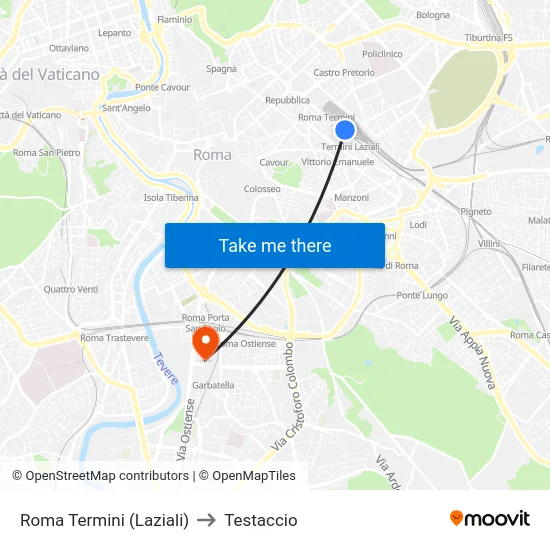 Roma Termini (Laziali) to Testaccio map