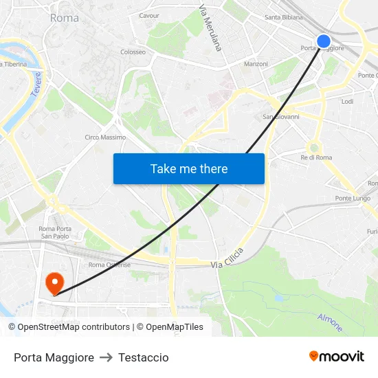 Porta Maggiore to Testaccio map