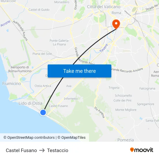 Castel Fusano to Testaccio map