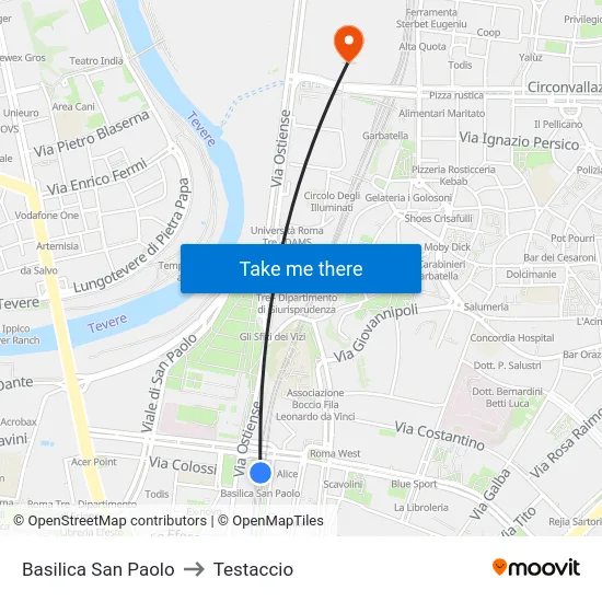 Basilica San Paolo to Testaccio map
