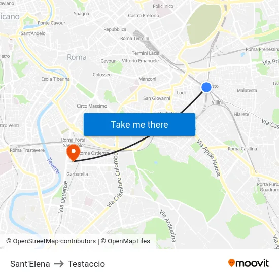 Sant'Elena to Testaccio map
