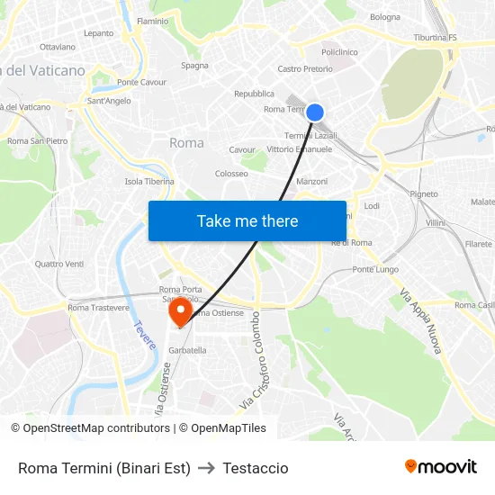 Roma Termini (Binari Est) to Testaccio map