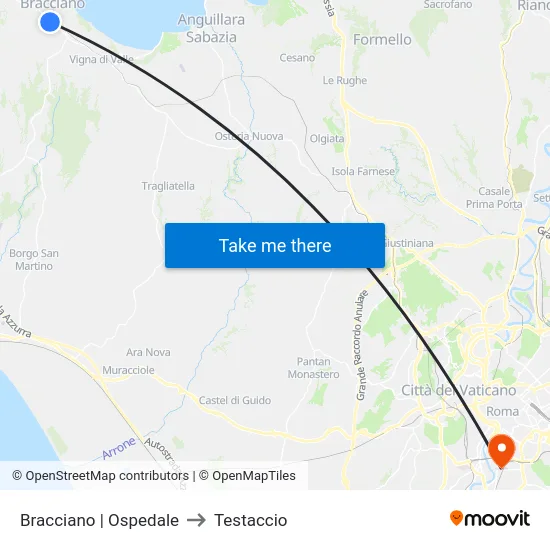 Bracciano | Ospedale to Testaccio map