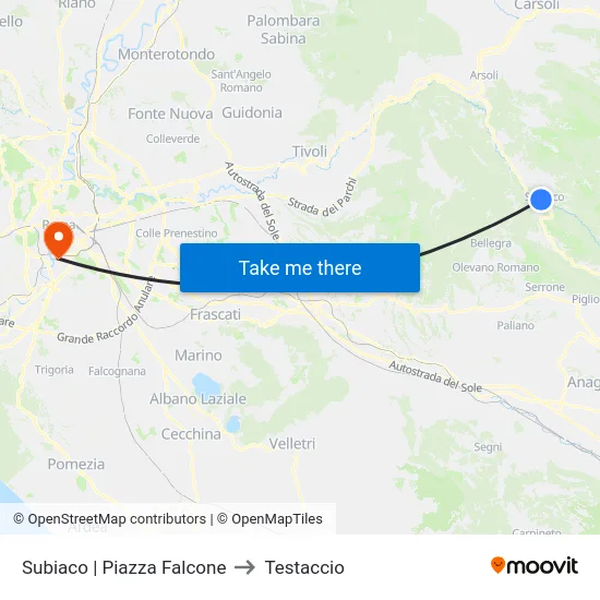 Subiaco | Piazza Falcone to Testaccio map
