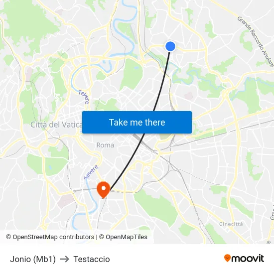 Jonio (Mb1) to Testaccio map