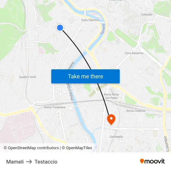 Mameli to Testaccio map
