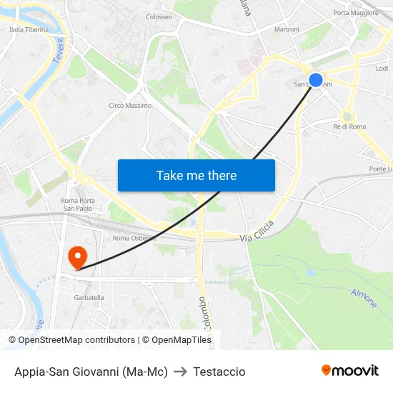 Appia-San Giovanni (Ma-Mc) to Testaccio map