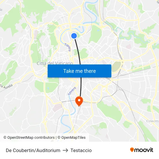 De Coubertin/Auditorium to Testaccio map