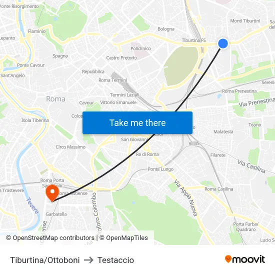 Tiburtina/Ottoboni to Testaccio map