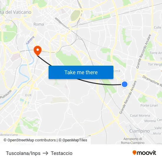Tuscolana/Inps to Testaccio map