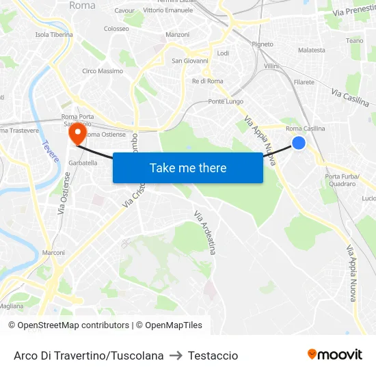 Arco Di Travertino/Tuscolana to Testaccio map