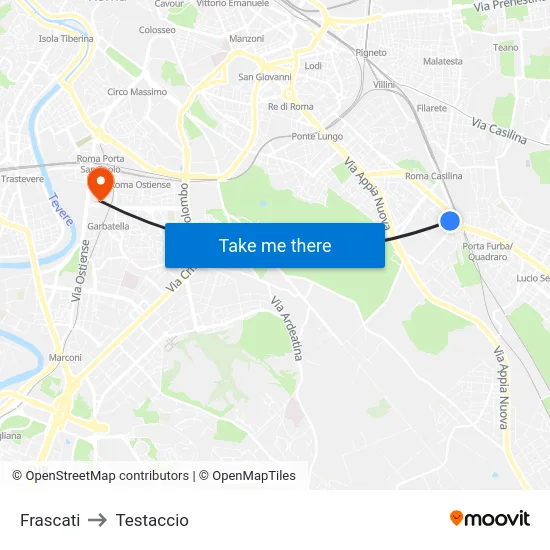 Frascati to Testaccio map