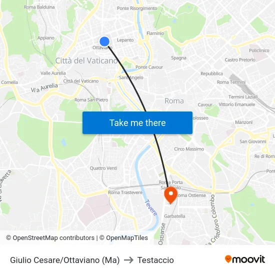 Giulio Cesare/Ottaviano (Ma) to Testaccio map