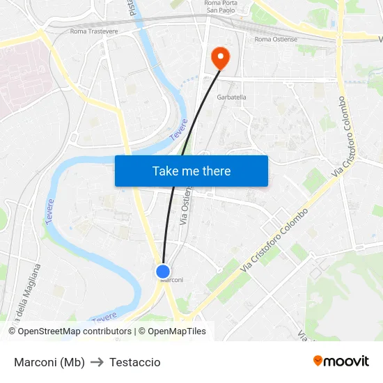 Marconi (Mb) to Testaccio map