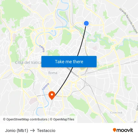 Jonio (Mb1) to Testaccio map