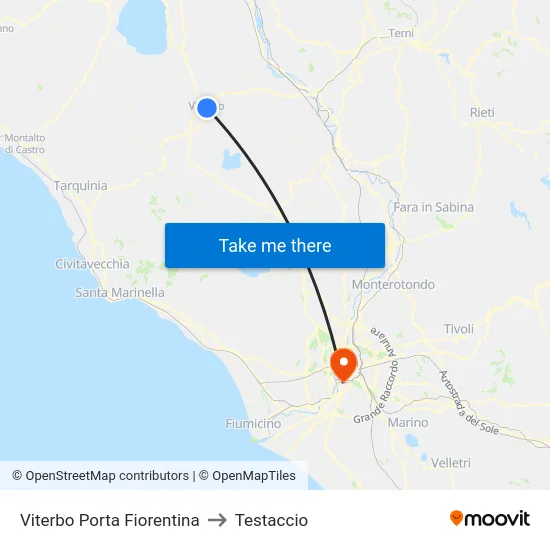 Viterbo Porta Fiorentina to Testaccio map