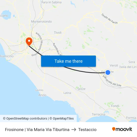 Frosinone | Via Maria Via Tiburtina to Testaccio map