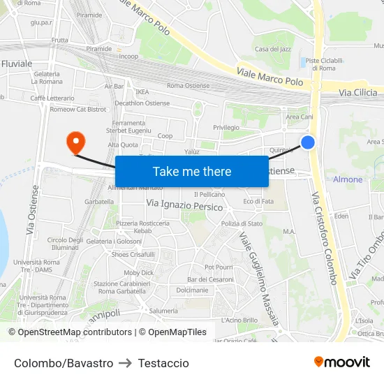 Colombo/Bavastro to Testaccio map
