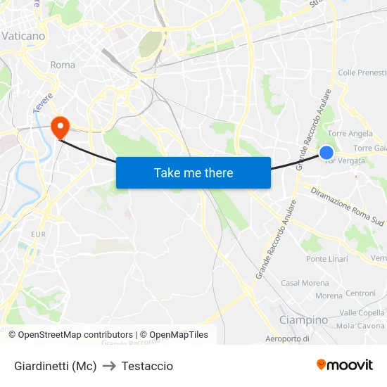 Giardinetti (Mc) to Testaccio map