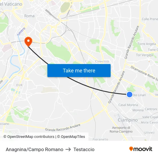 Anagnina/Campo Romano to Testaccio map