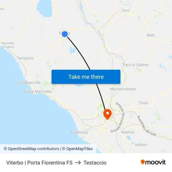 Viterbo | Porta Fiorentina FS to Testaccio map