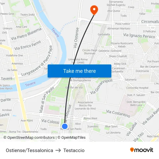 Ostiense/Tessalonica to Testaccio map