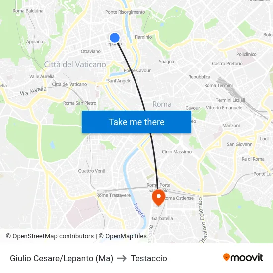 Giulio Cesare/Lepanto (Ma) to Testaccio map