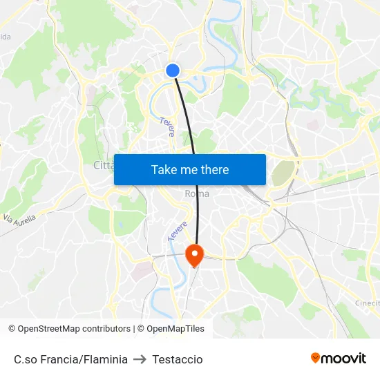 C.so Francia/Flaminia to Testaccio map