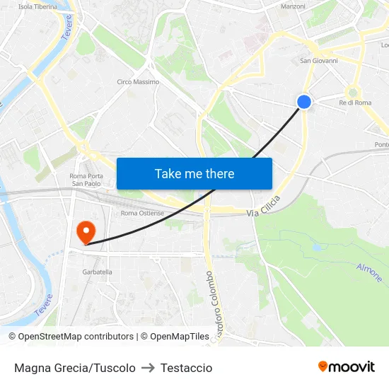 Magna Grecia/Tuscolo to Testaccio map