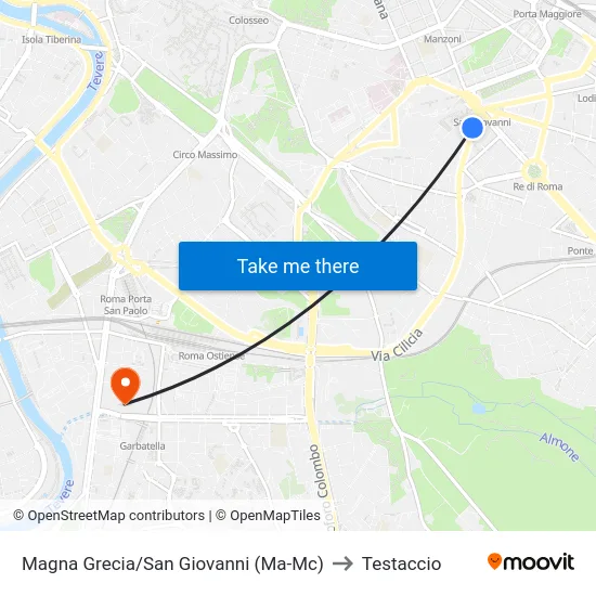 Magna Grecia/San Giovanni (Ma-Mc) to Testaccio map