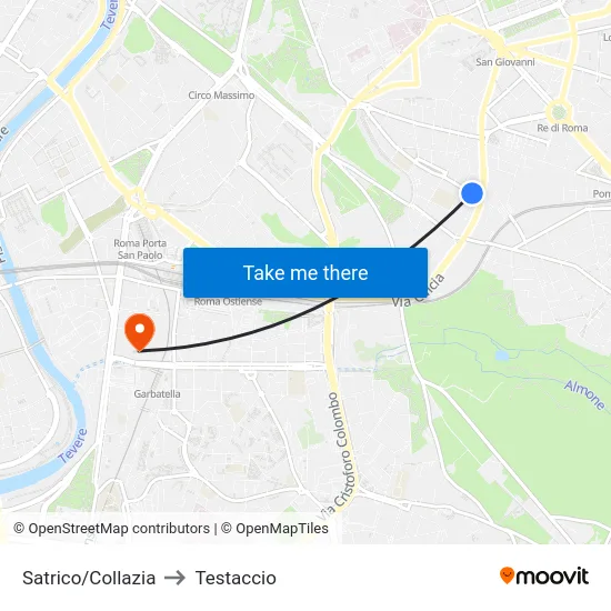 Satrico/Collazia to Testaccio map