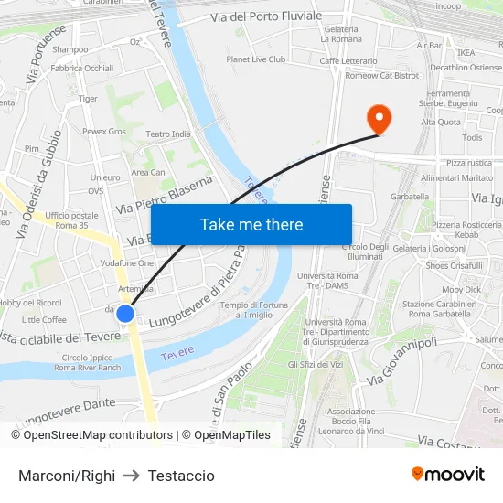 Marconi/Righi to Testaccio map