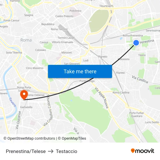 Prenestina/Telese to Testaccio map