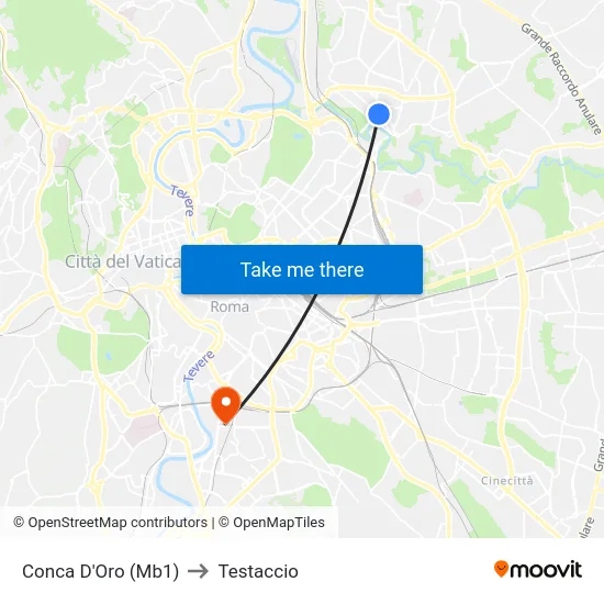 Conca D'Oro (Mb1) to Testaccio map