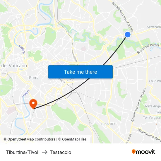 Tiburtina/Tivoli to Testaccio map