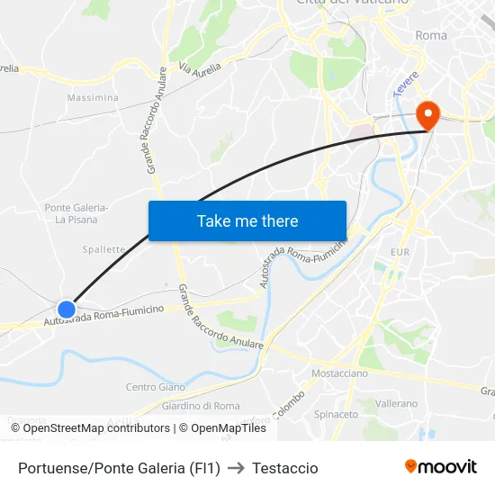 Portuense/Ponte Galeria (Fl1) to Testaccio map