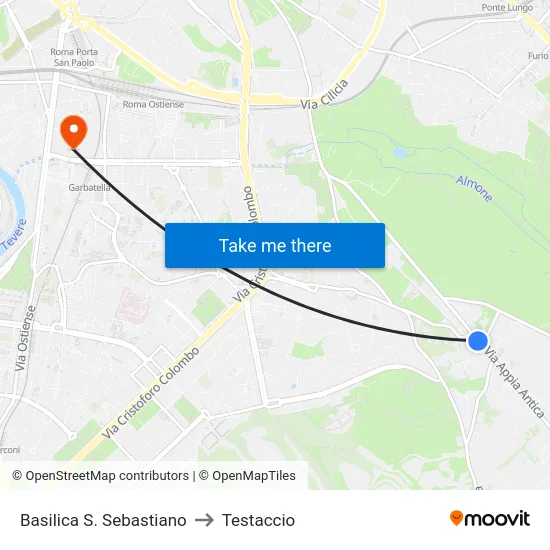 Basilica S. Sebastiano to Testaccio map