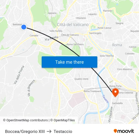 Boccea/Gregorio XIII to Testaccio map