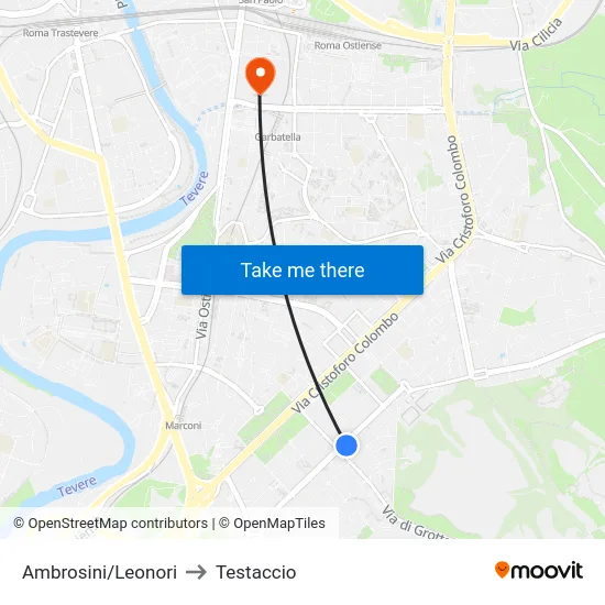 Ambrosini/Leonori to Testaccio map