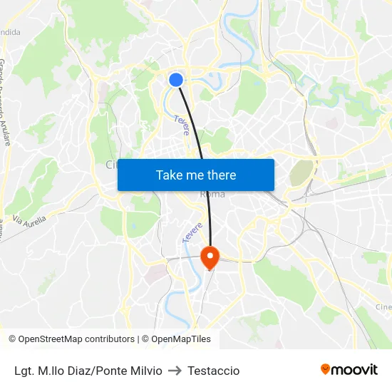 Lgt. M.llo Diaz/Ponte Milvio to Testaccio map