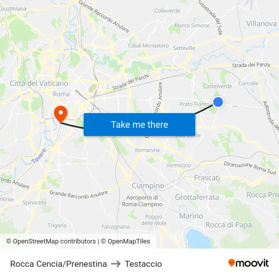 Rocca Cencia/Prenestina to Testaccio map