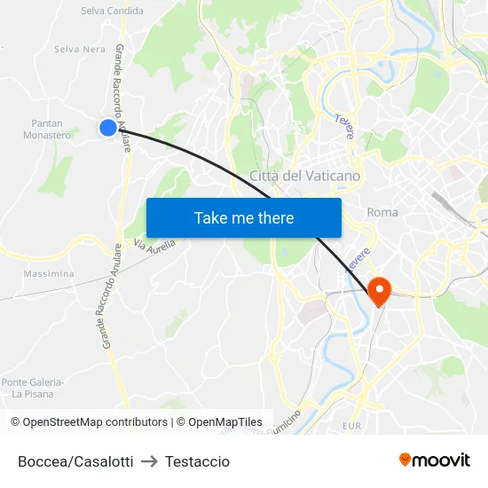 Boccea/Casalotti to Testaccio map