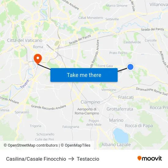 Casilina/Casale Finocchio to Testaccio map