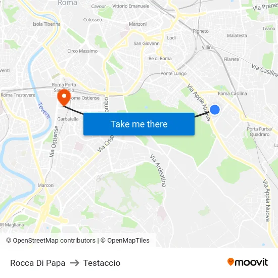 Rocca Di Papa to Testaccio map