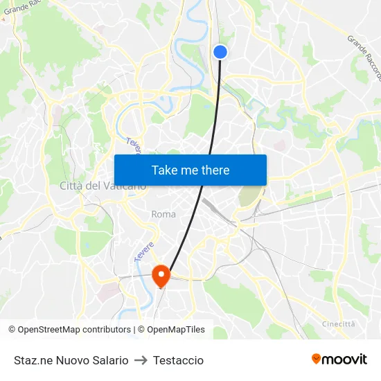 Staz.ne Nuovo Salario to Testaccio map