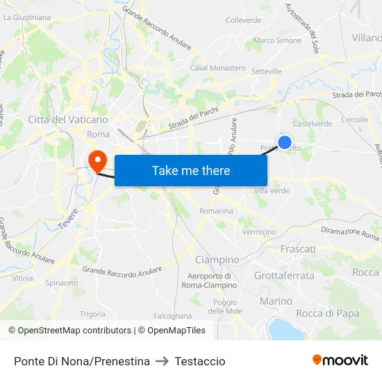 Ponte Di Nona/Prenestina to Testaccio map
