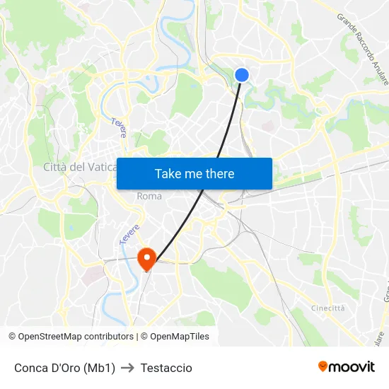 Conca D'Oro (Mb1) to Testaccio map